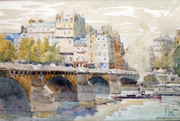 Paris, Le Pont Neuf Et Le Quai Du Louvre Oil Painting by Rene Leverd