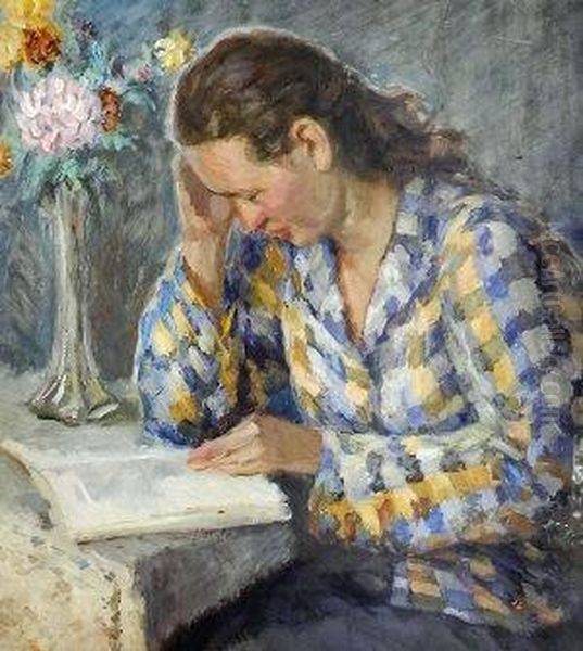 Portrait Of A Woman Reading Oil Painting by Vassilij Levi