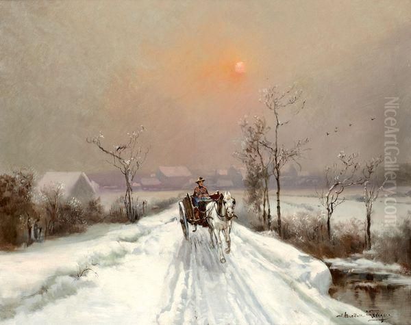 Cariole Dans La Neige Oil Painting by Theodore Levigne