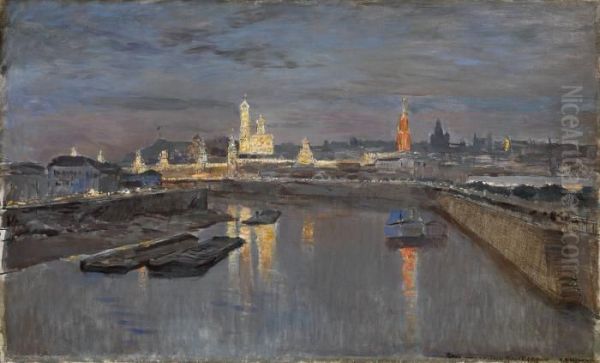 The Illumination Of The Moscow Kremlin Dedicated To The Coronation Of Nicholas Ii Oil Painting by Isaak Il Ich Levitan