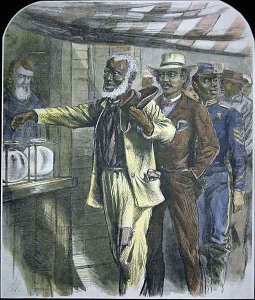 The First Vote for black voters in the South during state elections of 1867 Oil Painting by Alfred R. Waud