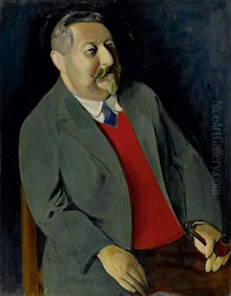 Portrait Of A Gentleman In A Red Waistcoat Oil Painting by Rudolf Levy