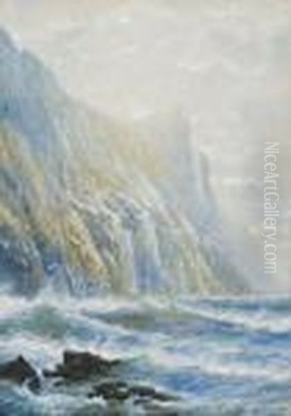 Waves Crashing Against Cliffs Oil Painting by Edmund Darch Lewis