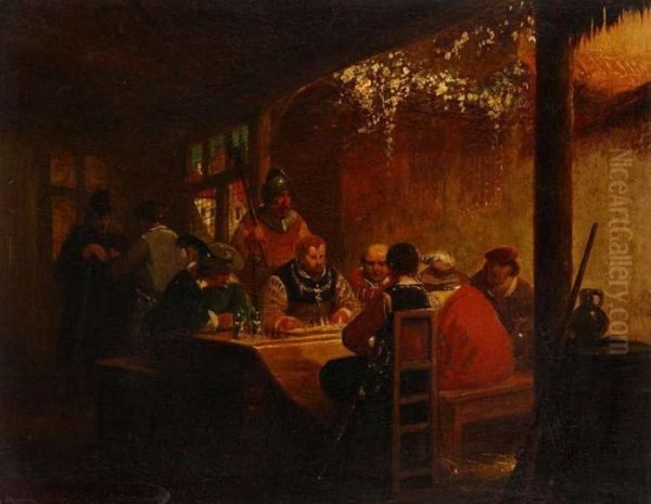 Herberginterieur Met Schakers Aan Tafel Oil Painting by Henri Leys