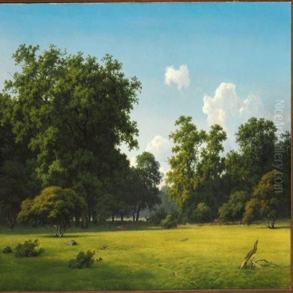 Plain With Deer Near Oresund Oil Painting by Georg Emil Libert