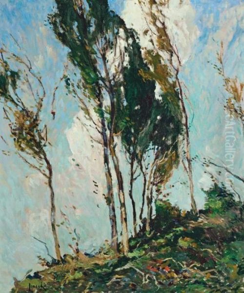 Trees And Clouds Oil Painting by Jonas Lie