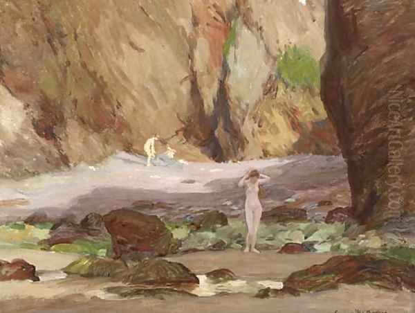 Bathers in a rocky cove Oil Painting by George Faulkner Wetherbee