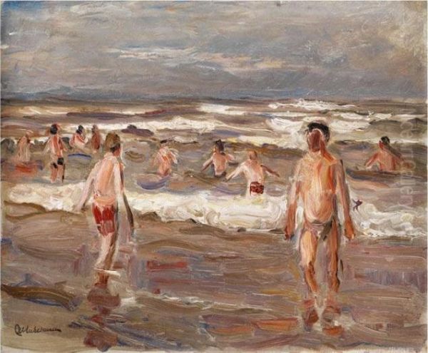 Badende Knaben Im Meer Oil Painting by Max Liebermann