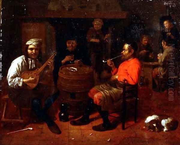 A Tavern Interior with Mandolin Player Oil Painting by Mathijs Wulfraet