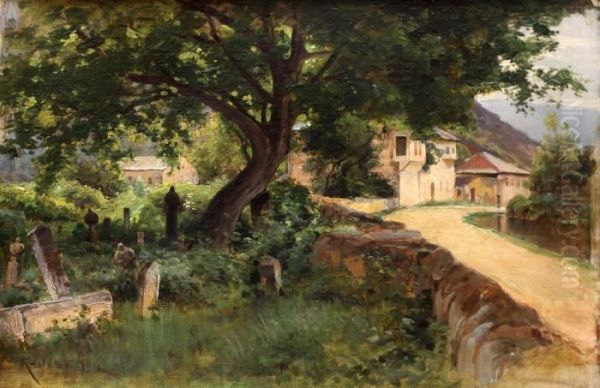 Path Along An Old Cemetery Oil Painting by Karl Liebscher