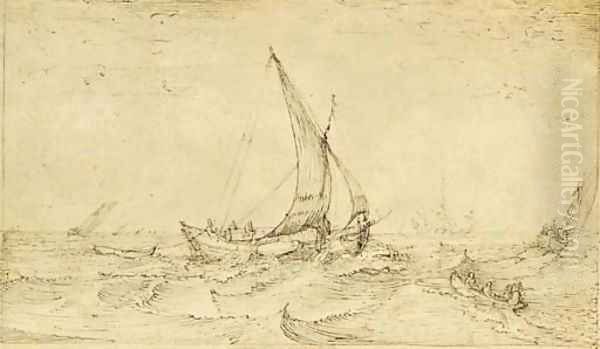 Fishing boats in a rough sea Oil Painting by Cornelis Claesz van Wieringen