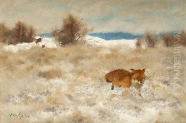 Fox And Hounds Oil Painting by Bruno Andreas Liljefors