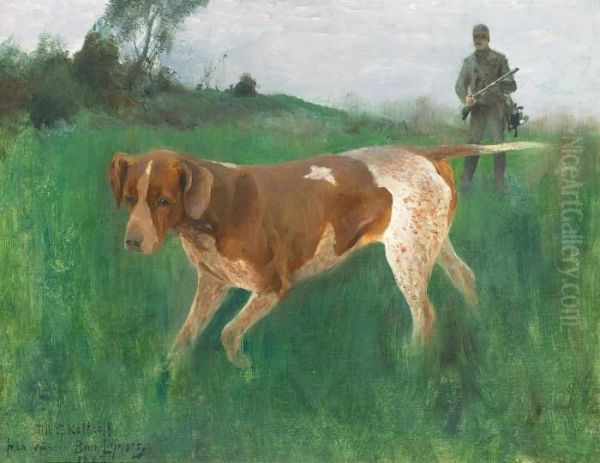 Gustaf Kolthoff Pa Jakt Med Hund Oil Painting by Bruno Andreas Liljefors