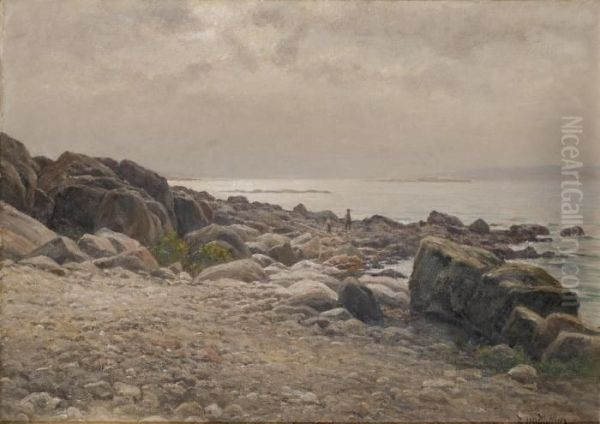 Kustlandskap Med Klippor Och Figurer Oil Painting by Berndt Adolf Lindholm