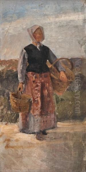 Peasant Girl Oil Painting by Berndt Adolf Lindholm