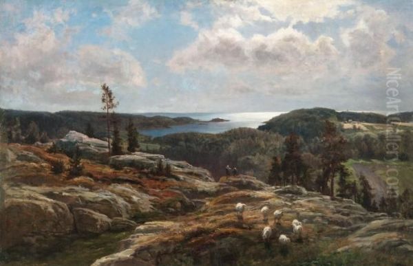 View Over The Coast Oil Painting by Berndt Adolf Lindholm