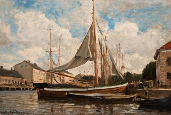 Theme From Uddevalla Oil Painting by Berndt Adolf Lindholm