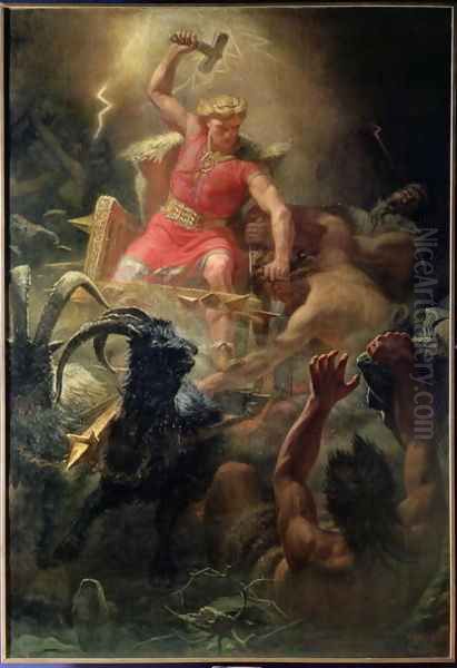 Thors Fight with the Giants, 1872 Oil Painting by Marten Eskil Winge