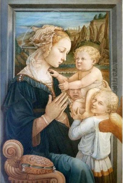 Madonna And Child And Two Angels Oil Painting by Filippo Lippi