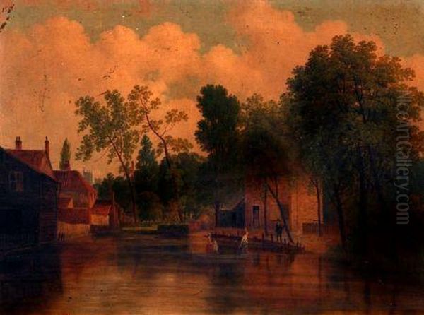 River Scene, Possibly Norwich Oil Painting by Edward Littlewood