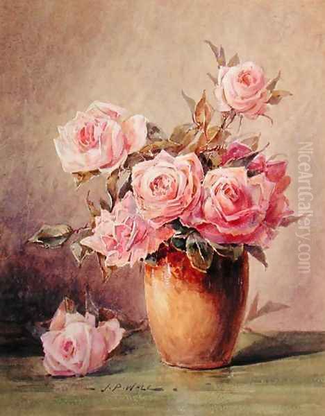 Pink Roses in a Yellow Vase Oil Painting by John Porter Wale