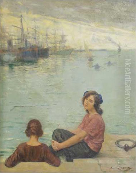 Mujeres En El Puerto Oil Painting by Joan Llimona