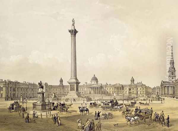 Trafalgar Square, with The National Gallery and St. Martin's Church, engraved by Thomas Picken (fl.1838-d.1870) pub. 1852 by Lloyd Bros. & Co. Oil Painting by Edmund Walker