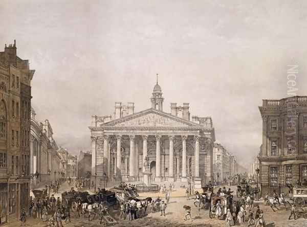 Royal Exchange and The Bank of England, pub. 1852 by Lloyd Bros. & Co. Oil Painting by Edmund Walker