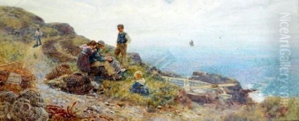 British Mending The Craypots Oil Painting by Thomas Lloyd