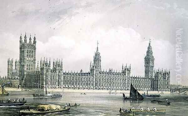 The New Houses of Parliament, engraved by Thomas Picken (fl.1838-d.1870) pub. 1852 by Lloyd Bros. & Co. Oil Painting by Edmund Walker