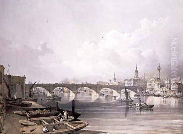 London Bridge, from above the bridge, engraved by William Simpson (1823-99), pub. 1852 by Lloyd Bros. & Co. Oil Painting by Edmund Walker