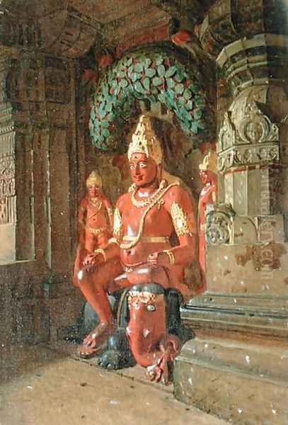 Vishnu Statue in the Indra Temple, 1874 Oil Painting by Piotr Petrovitch Weretshchagin