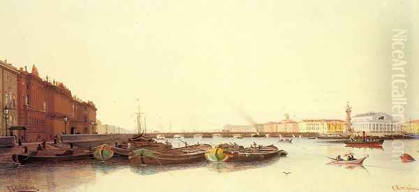 A View of St. Petersburg Oil Painting by Piotr Petrovitch Weretshchagin