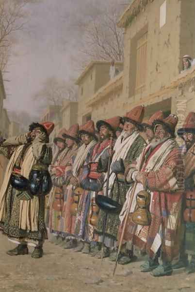 Dervishes Chorus Begging Alms in Tashkent, 1870 Oil Painting by Piotr Petrovitch Weretshchagin