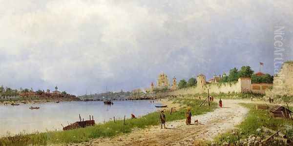 A View of Pskov along the River Velikaja Oil Painting by Piotr Petrovitch Weretshchagin