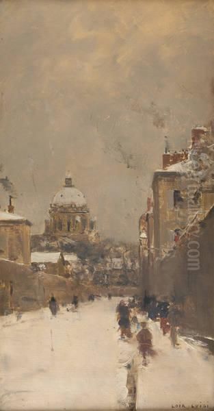 Rue Animee Enneigee Oil Painting by Luigi Loir