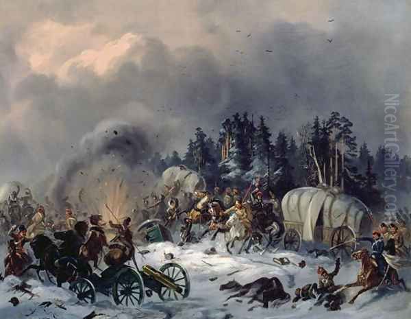 Scene from the Russian-French War in 1812 Oil Painting by Bogdan Willewalde