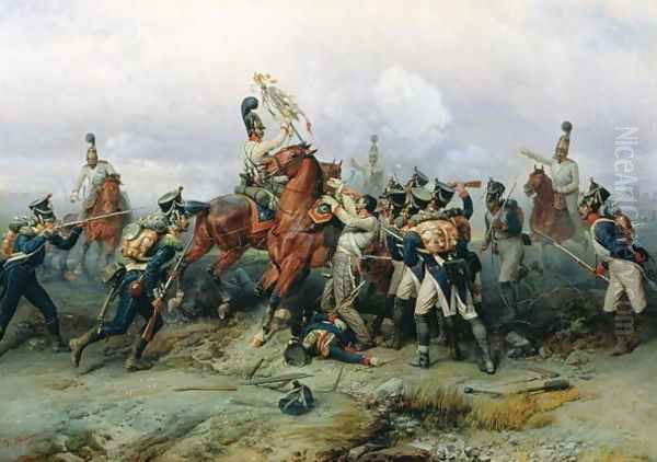 The Exploit of the Mounted Regiment in the Battle of Austerlitz, 1884 Oil Painting by Bogdan Willewalde