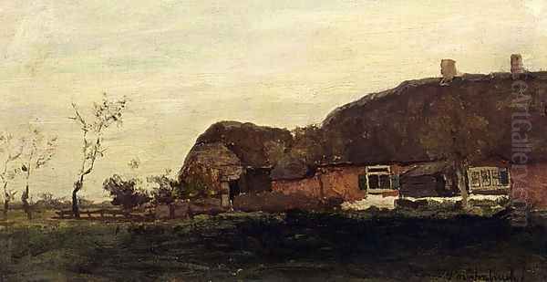 A Farmhouse In A Polder Landscape Oil Painting by Jan Hendrik Weissenbruch