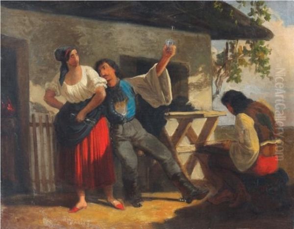 Revellers Oil Painting by Karoly Lotz