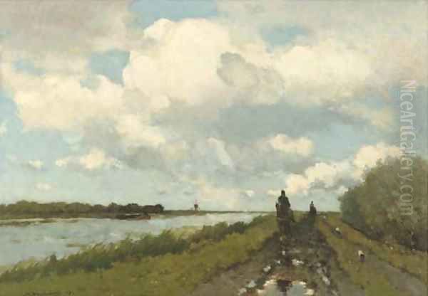 Langs de Vaart along the river near Noorden Oil Painting by Jan Hendrik Weissenbruch