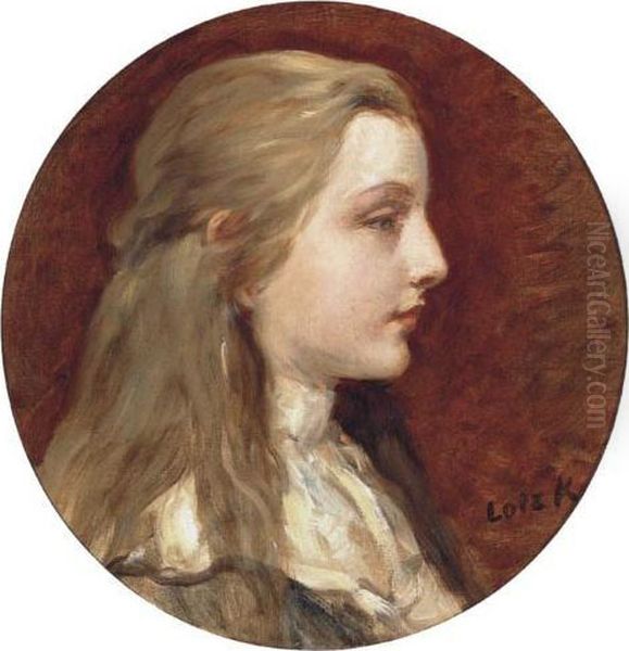 Blond Girl In White Blouse (portrait Of Ilonka Sandor) Oil Painting by Karoly Lotz