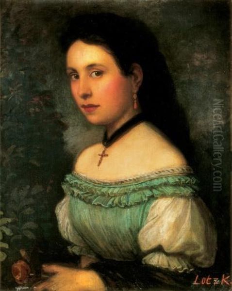 Young Girl With Coralle Earring Oil Painting by Karoly Lotz