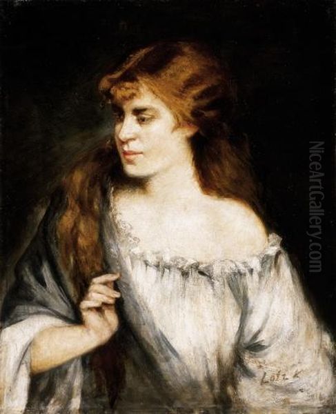 Portrait Of A Girl Oil Painting by Karoly Lotz