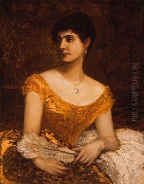 Female Portrait Oil Painting by Karoly Lotz