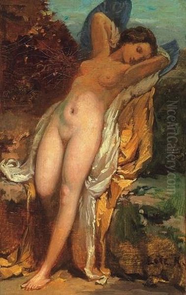 Young Girl's Nude Oil Painting by Karoly Lotz