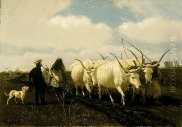 Spring Plough Oil Painting by Karoly Lotz