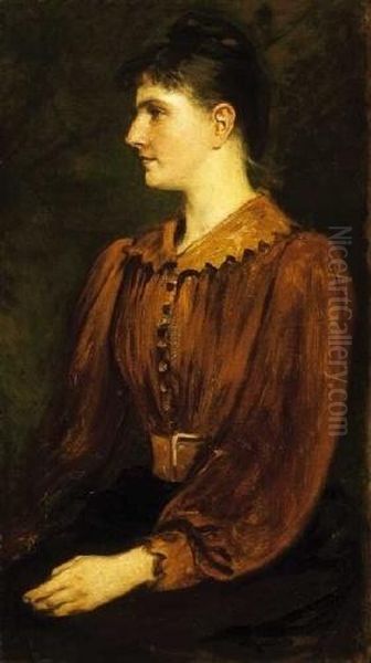 Lady In Red Blouse Oil Painting by Karoly Lotz