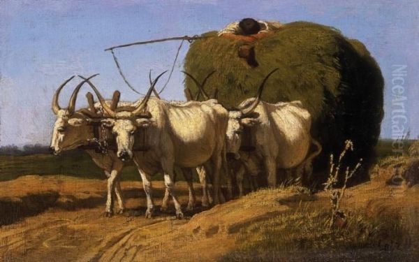 Bullock-cart Oil Painting by Karoly Lotz