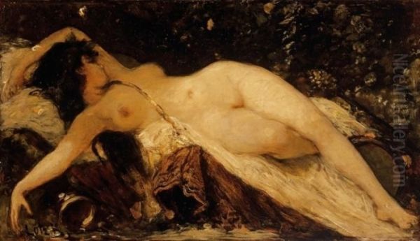 Sleeping Bacchante Oil Painting by Karoly Lotz